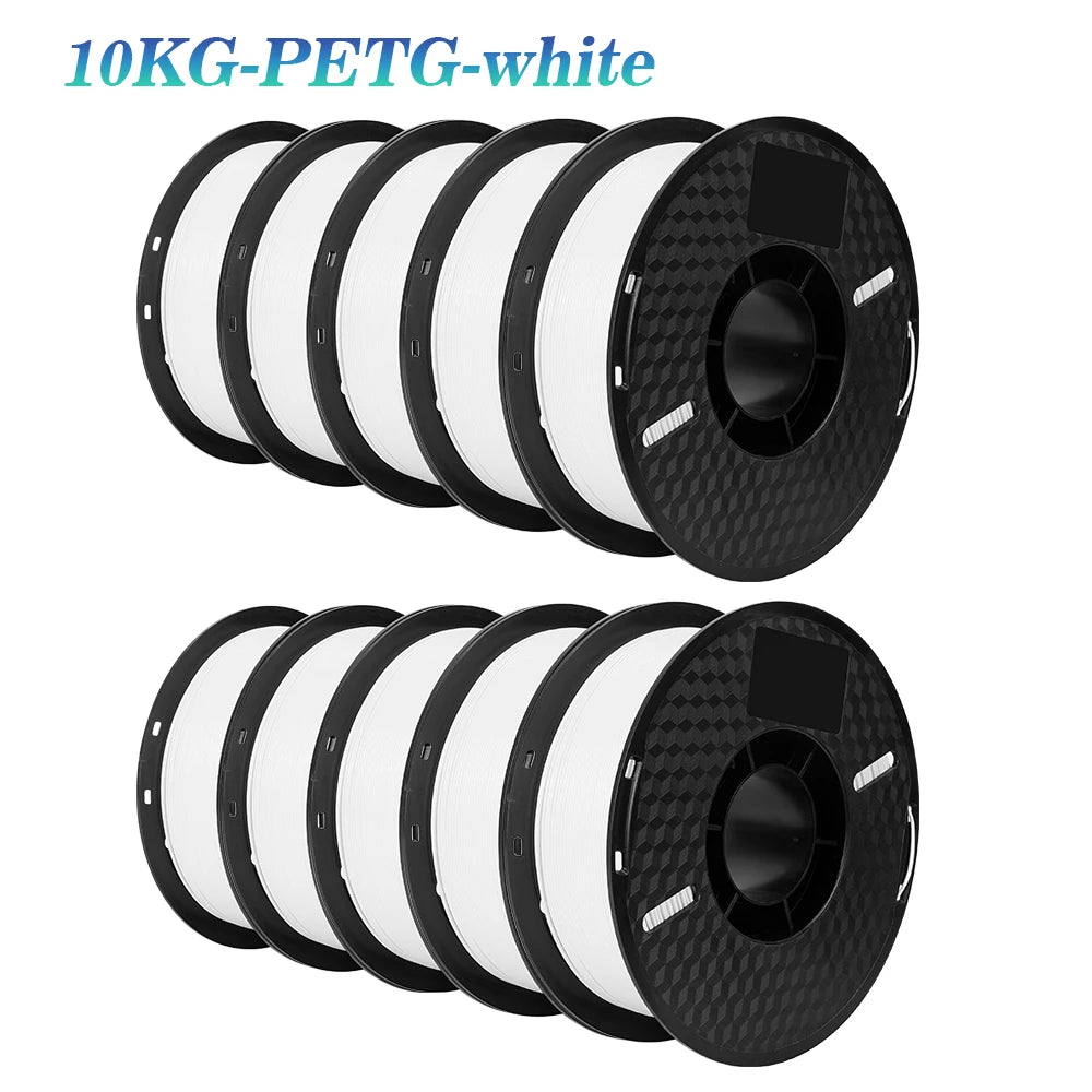 PLA and PETG 3D Printer Filament 10-Roll Pack — 1.75mm, 1kg (2.2 lb) Each — 10 kg (22 lb) Total, Assorted Colors, Eco-Friendly