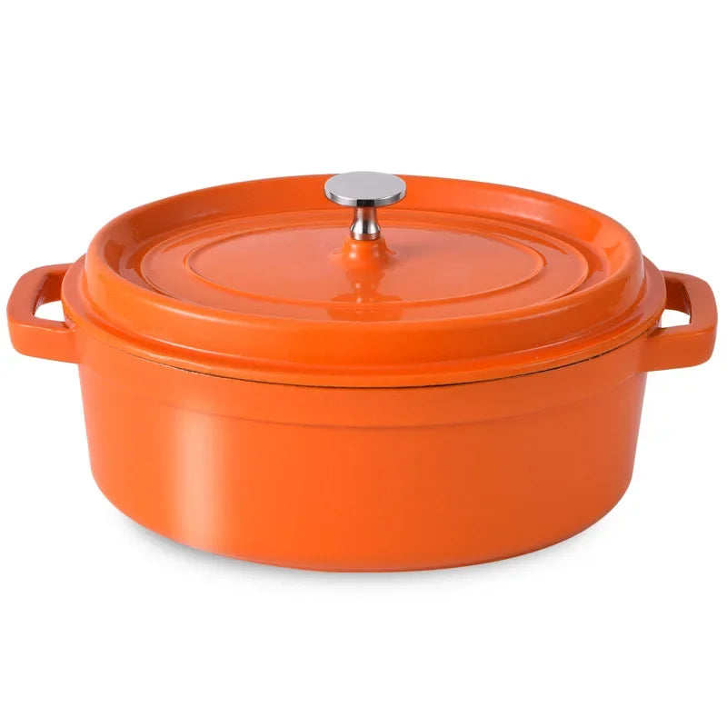 Oval Enamel Cast Iron Dutch Oven 31 cm (12.2 in) with Glass Lid - Nonstick Oval Casserole Pot