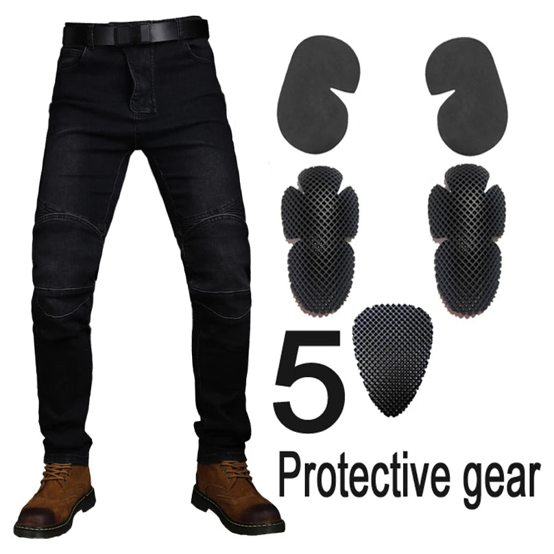 Motorcycle Riding Jeans with Removable CE Level 1/2 Knee Armor, Kevlar Racing Moto Pants