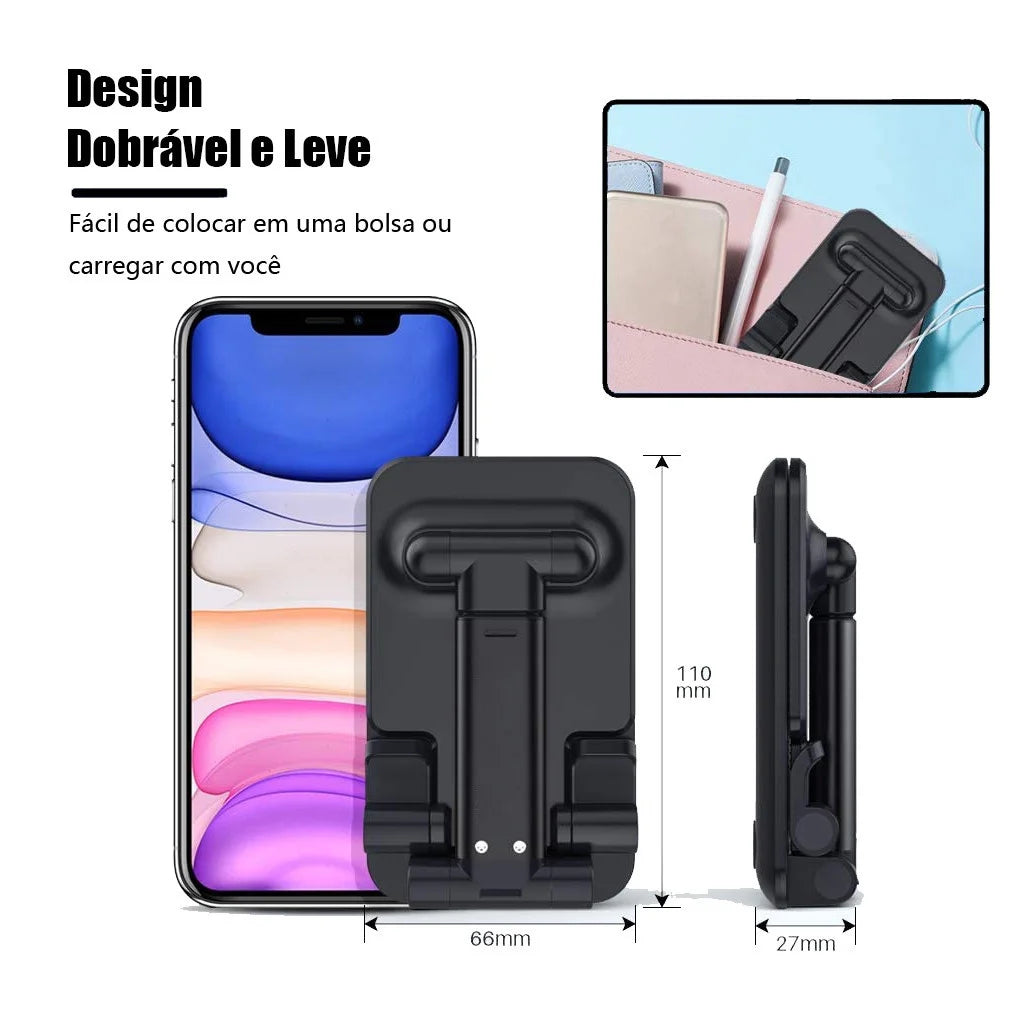 Adjustable Foldable Stand for Cell Phone and Tablet – Portable for Desk or Bed (Black/White)