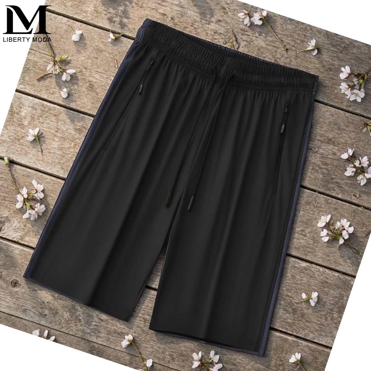 Men's Ice Silk Summer Beach Shorts — Quick-Dry Breathable Knee-Length with Elastic Waist & Pockets