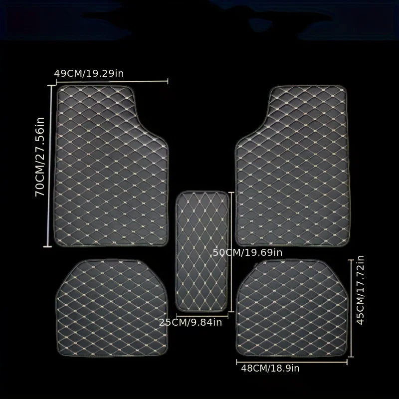 5-Piece Universal PU Leather Car Floor Mats, Waterproof Black All-Weather Auto Floor Mat Set