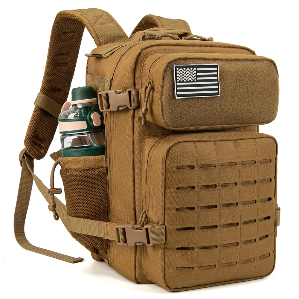 Tactical 25L Laser-Cut MOLLE Backpack - 900D Polyester Water-Resistant Daypack with Velcro Patch Panel, 15.7 x 9.8 x 9.8 in (40 x 25 x 25 cm)