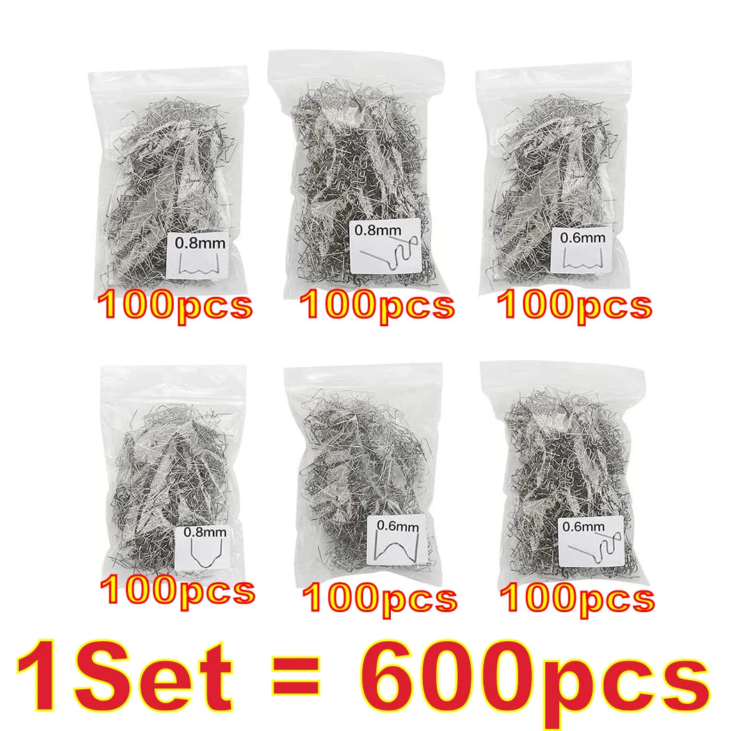 Auto Plastic Repair Staple Kit 100–600 pcs | 6 Types 0.6/0.8 mm Tungsten Steel Hot Stapler Nails for Car Bumper & Plastic Welding