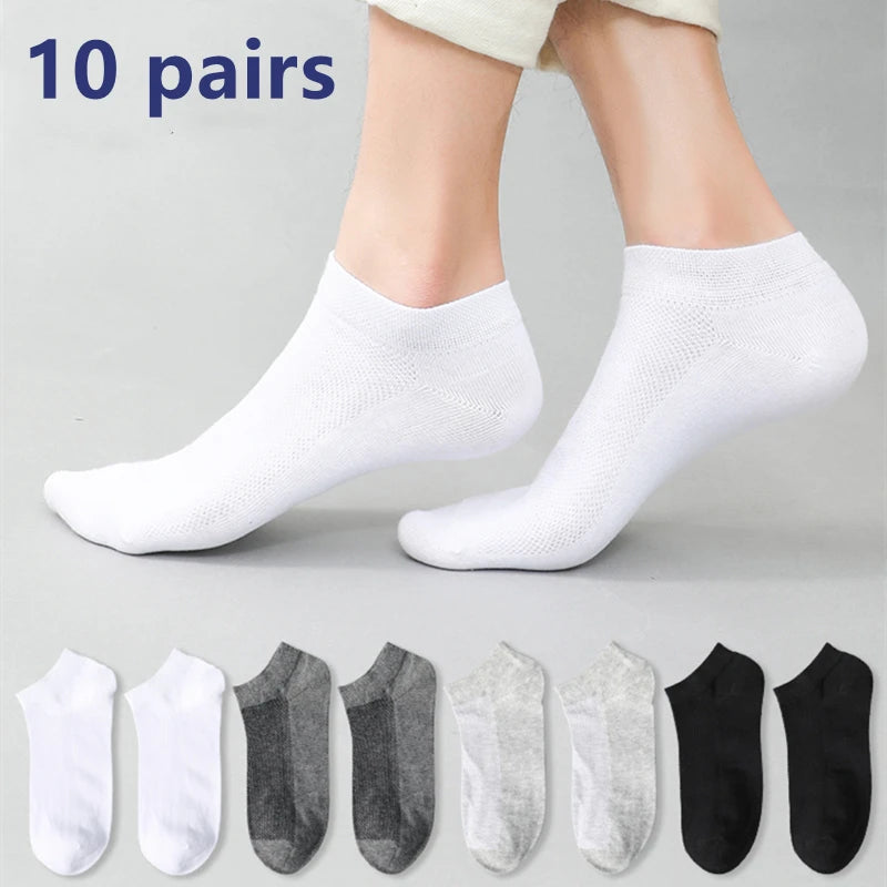 Men's Breathable Sports Crew Socks, 3/5/10 Pairs, Polyester-Cotton Anti-Odor Sweat-Absorbent
