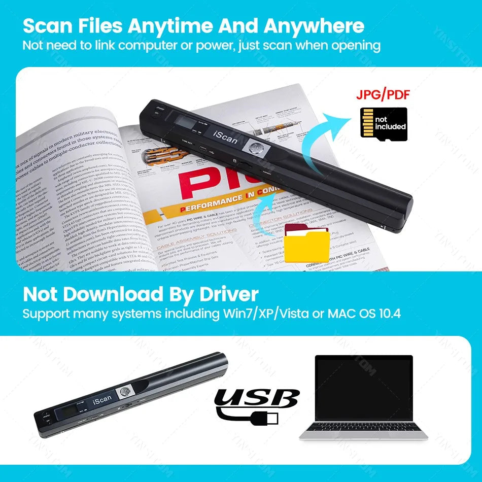 Portable A4 Handheld Document Scanner 900 DPI – Mobile PDF/JPEG OCR Scanner for Office & Contracts