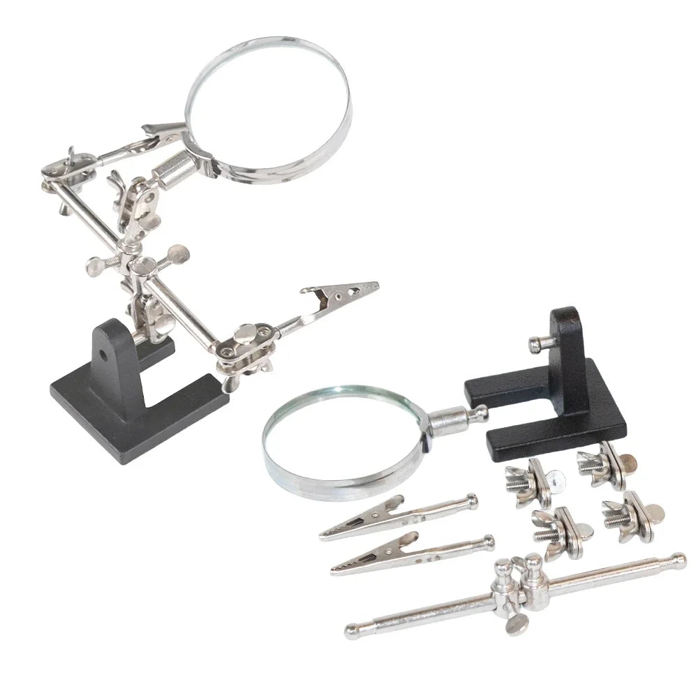 Adjustable 3.5X/12X Dual-Lens Magnifying Welding Clip with LED Light - Soldering Helping Hands & Circuit Board Repair Loupe