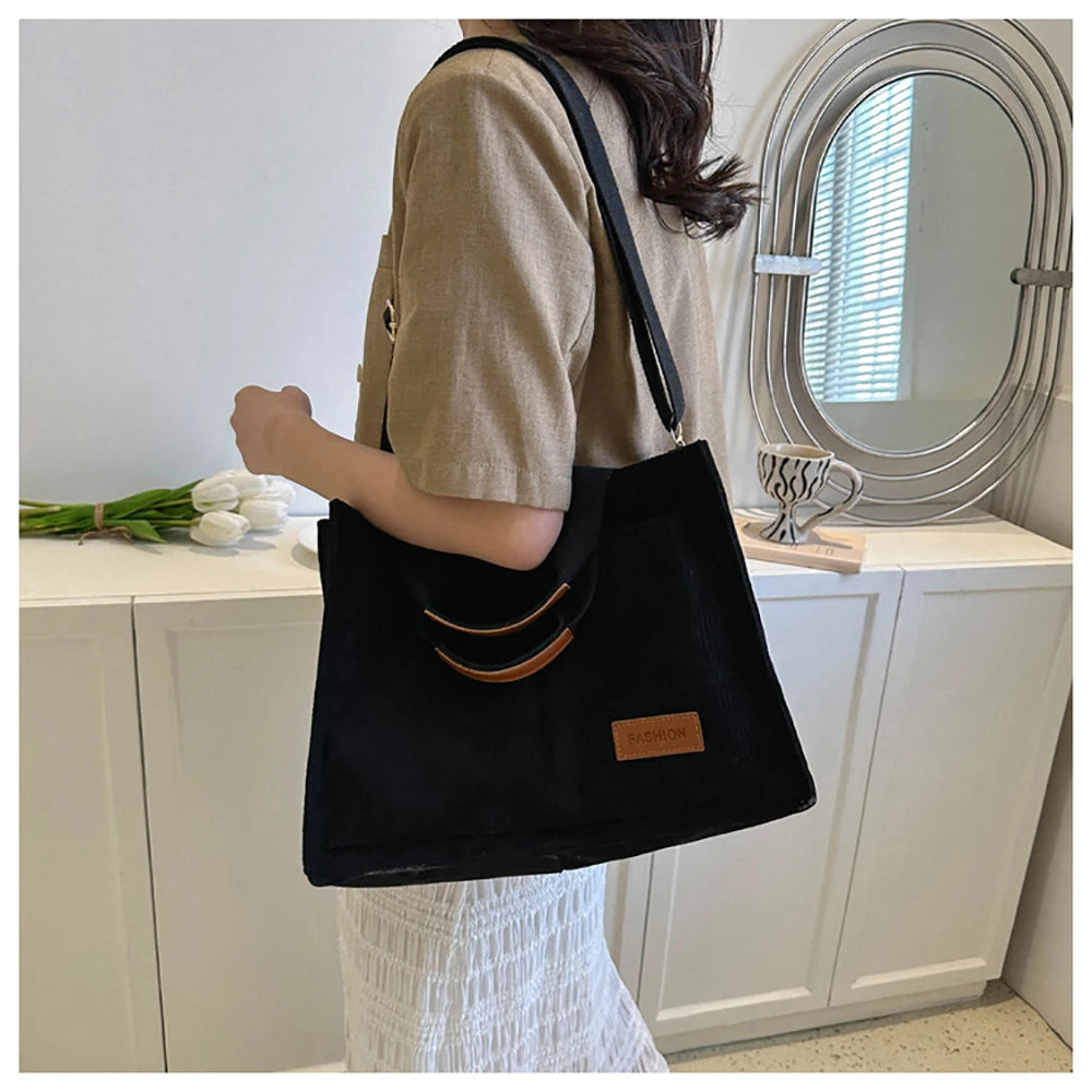 Corduroy Large Women's Tote Bag 13.4 x 9.8 x 5.5 in (34 x 25 x 14 cm) Shoulder Crossbody Commuter Handbag