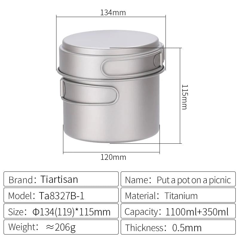 Ultralight Titanium Camping Cookware Set – Folding Handle Pot & Frying Pan for Backpacking, Hiking & Picnic