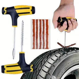 7/13-Piece T-Handle Tire Repair Kit - Tire Plug Repair Kit with Spiral Probe, Fork Tool, Repair Strips & Pliers for Car Motorcycle ATV