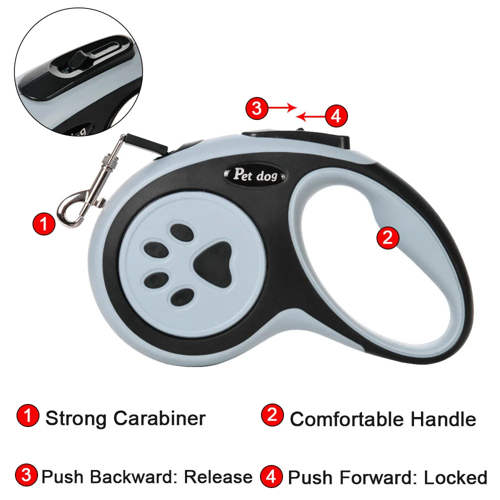 Retractable Dog Leash 3M (9.8 ft) / 5M (16.4 ft) Nylon Automatic Pet Leash – Quick Release, Durable for Small to Large Dogs & Cats