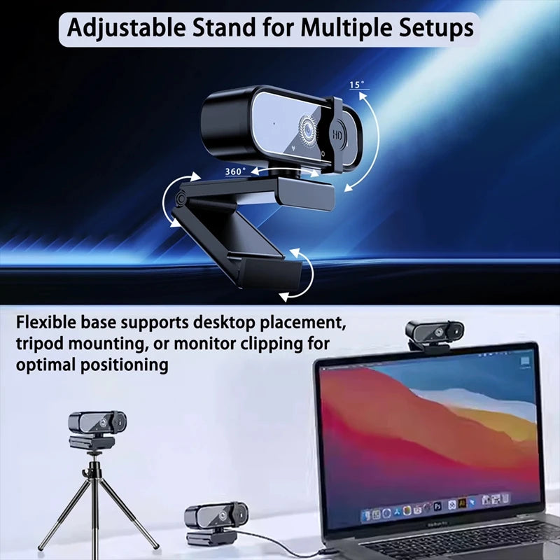4K USB Webcam with Autofocus & Built-In Microphone — 2K/1080P Options, Privacy Cover, Plug-and-Play