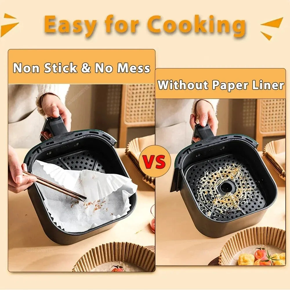 50/100-Pack 8 in (20 cm) Round Disposable Non-Stick Air Fryer Paper Liners for Airfryer & Oven