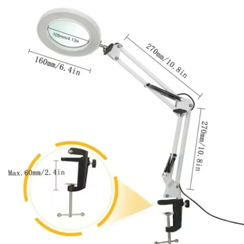 LED Magnifying Lamp 72-LED USB Illuminated Magnifier 8X/10X Adjustable Arm for Soldering, Repair, Crafts & Skincare