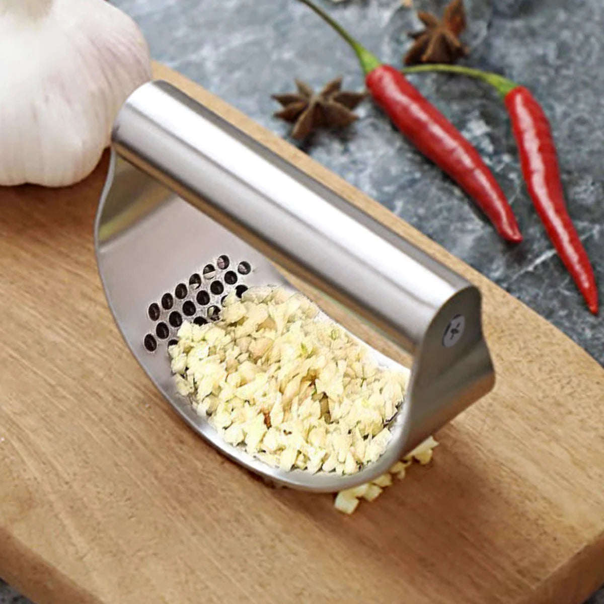 Manual Stainless Steel Garlic Press - Ginger Crusher & Mincer for Kitchen