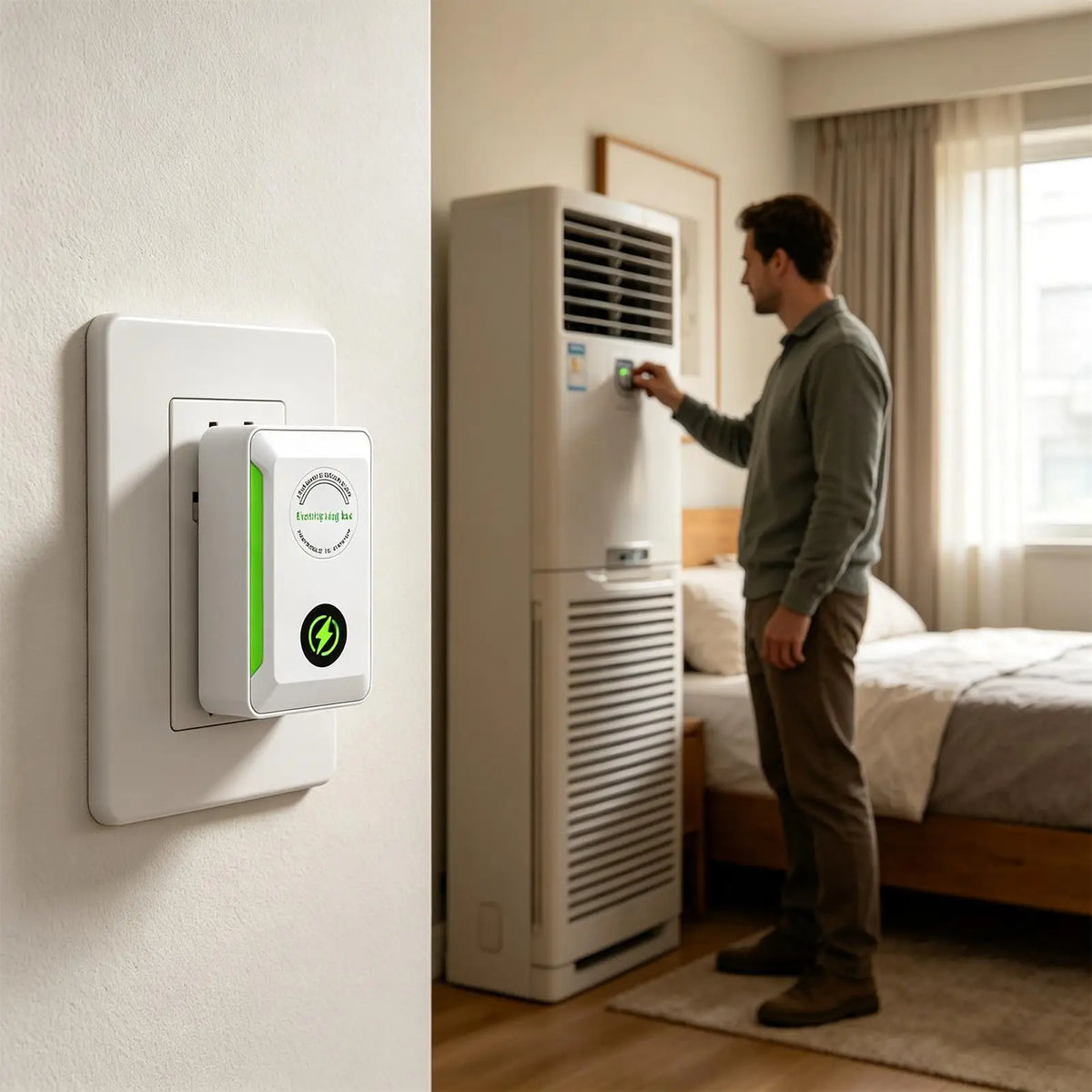 Smart Energy Saver Plug with Surge Protector and Temp Control - Voltage Regulator for Home, Office & Dorm