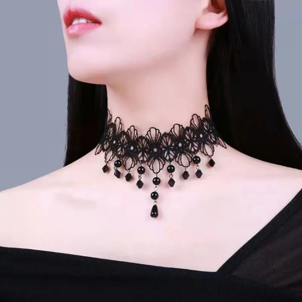 Black Lace Choker Necklace - Gothic Punk Collar view 25