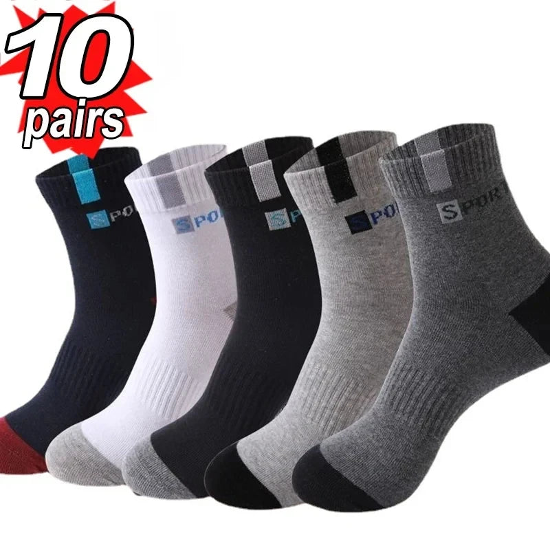 Men's Breathable Sports Crew Socks, 3/5/10 Pairs, Polyester-Cotton Anti-Odor Sweat-Absorbent