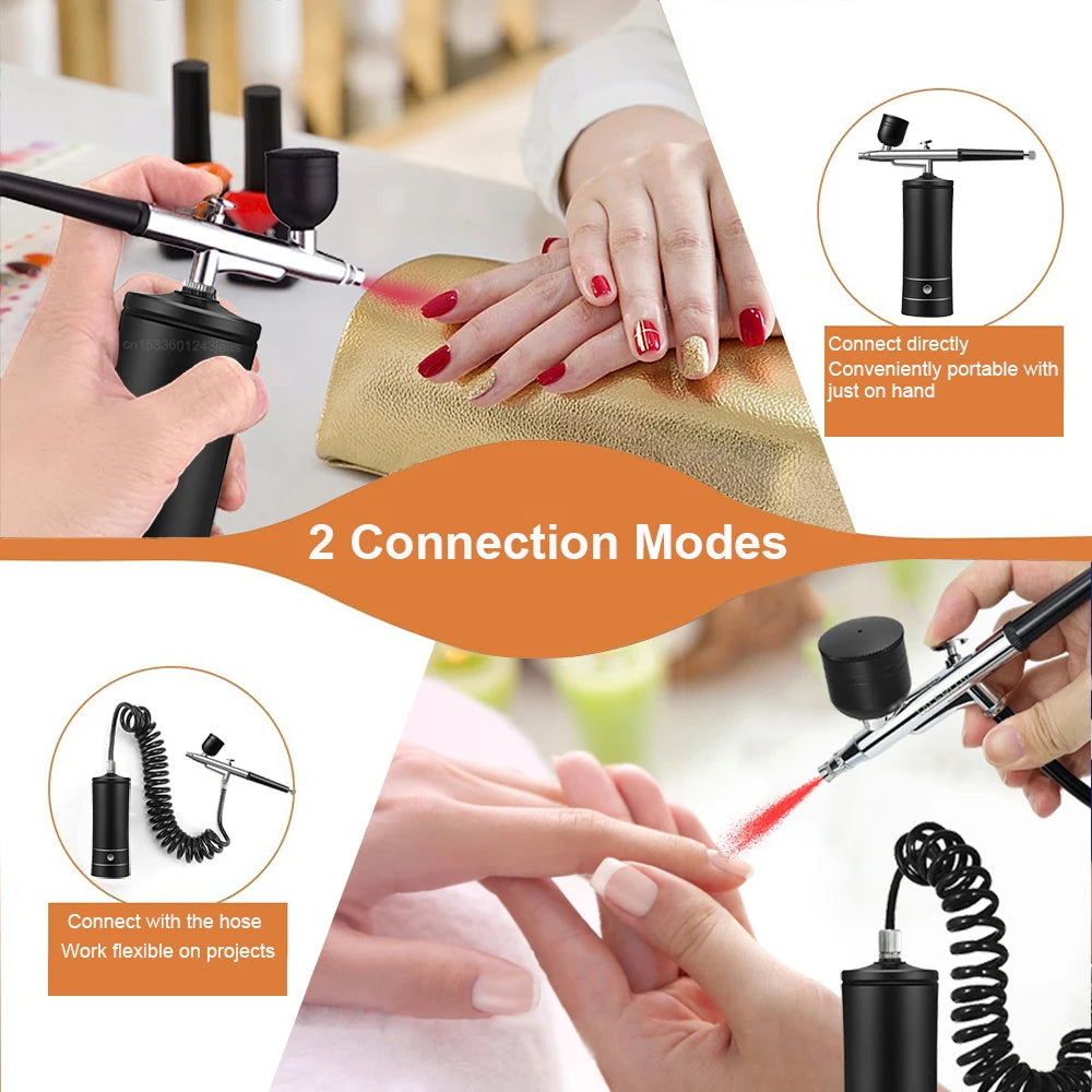 Portable Airbrush Compressor Kit for Nail Art, Cake Decorating & Crafts – 0.3mm Nozzle, Rechargeable