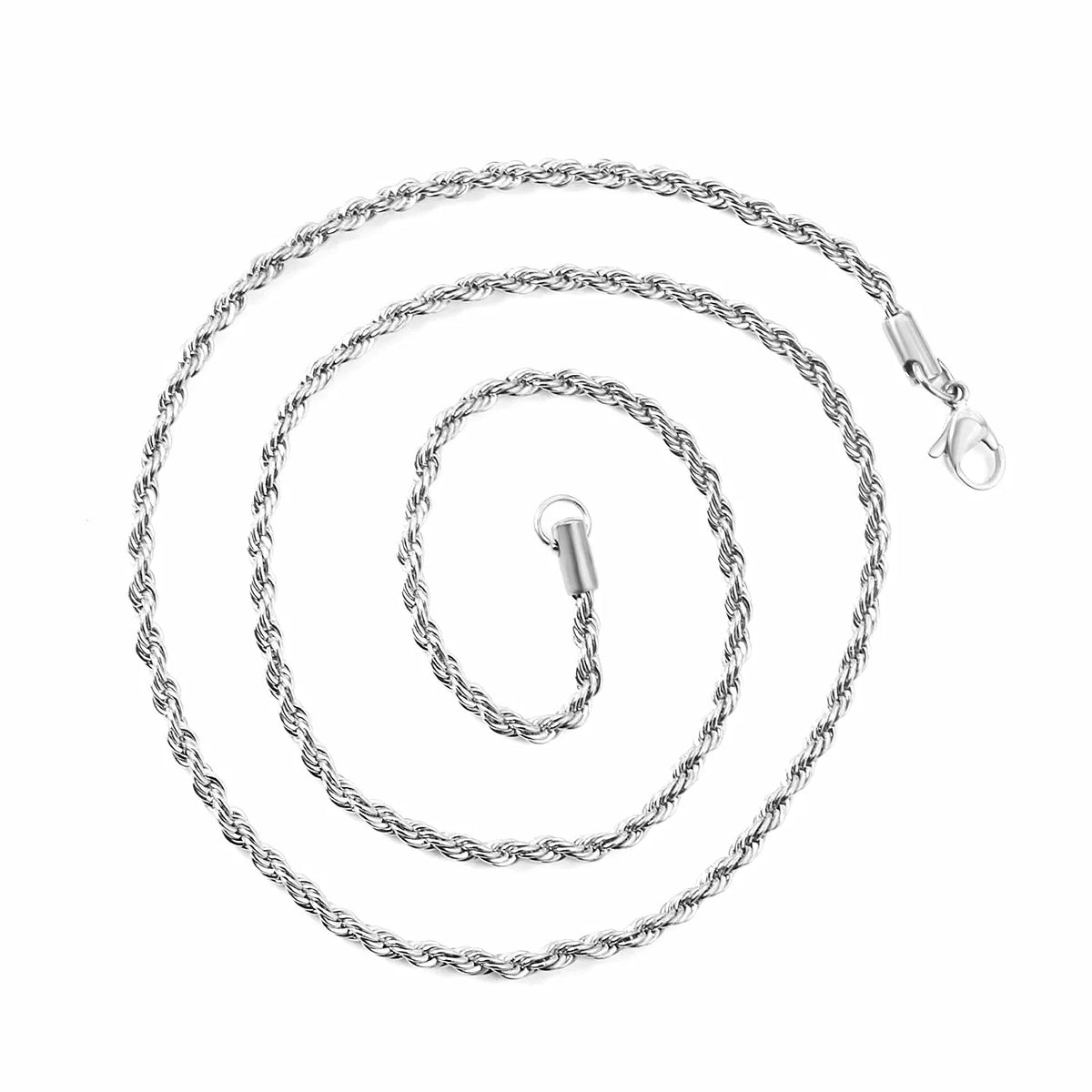 Silver Stainless Steel Rope Chain Necklace — Twisted Singapore Link for Men & Women, Widths 2mm/3mm/4mm/5mm (0.08–0.20 in)