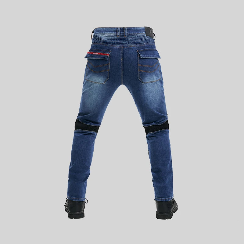 Men's Motorcycle Riding Pants with Removable Armor - Breathable Mesh Touring Motocross Pants (Blue/Black)