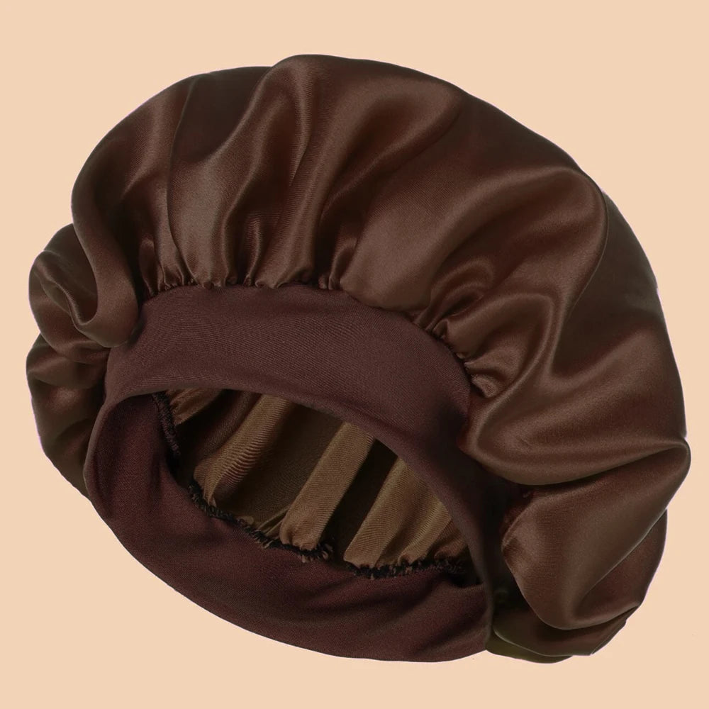 Satin Wide-Brim Shower Cap Sleep Bonnet - Single - 16 Colors