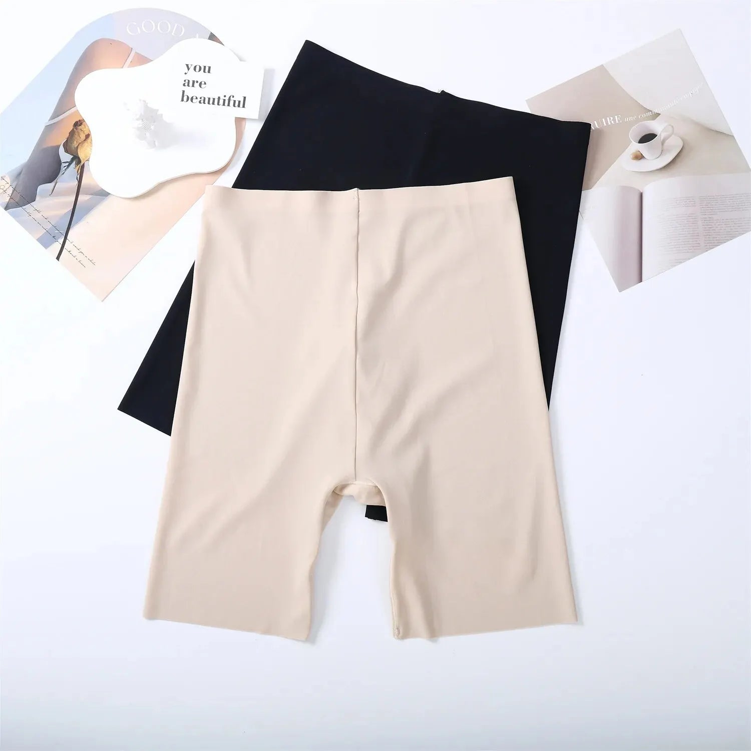 Seamless High-Waist Tummy Control Boyshorts Ice Silk Hip Lift Safety Sports Underwear for Women