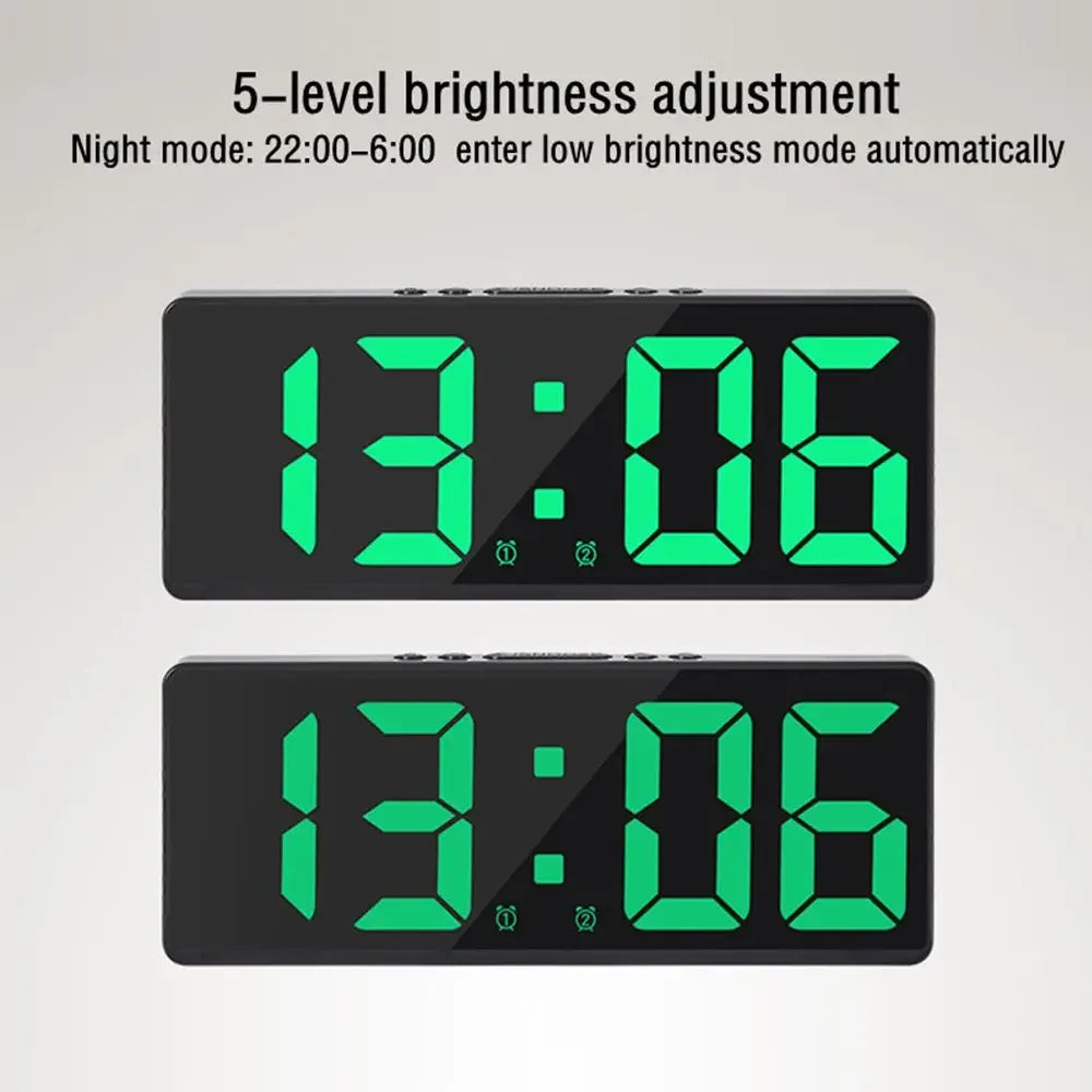 LED Digital Alarm Clock with Large Numbers, Color Nightlight, Temperature & Calendar, Voice-Activated, USB-Powered