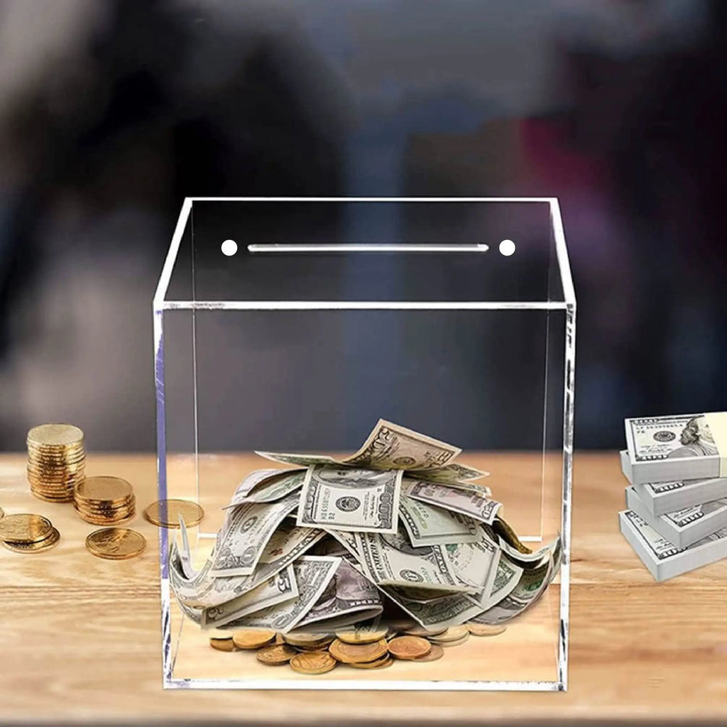 Clear Acrylic Piggy Bank for Adults - Break-to-Open One-Way Money Saving Bank