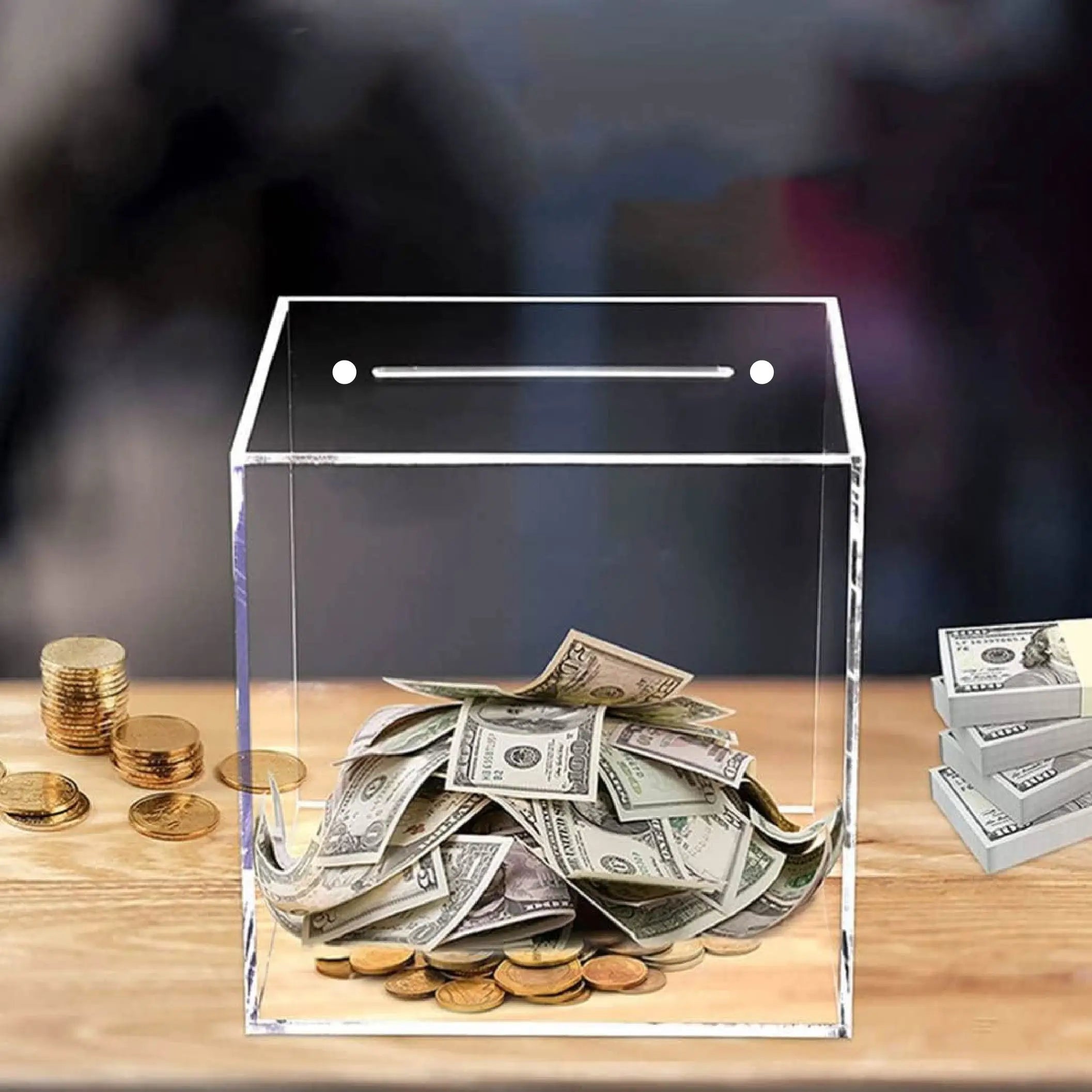 Clear Acrylic Piggy Bank for Adults - Break-to-Open One-Way Money Saving Bank