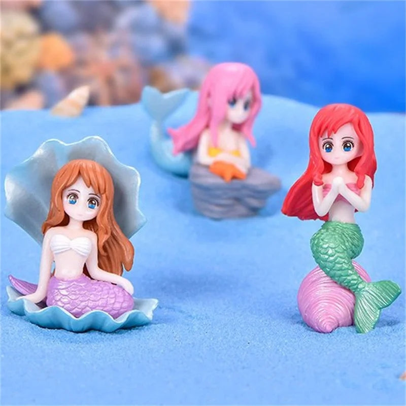 Little Mermaid Resin Figurine - Mini Aquarium Ornament, Cake Topper & Desk Decor