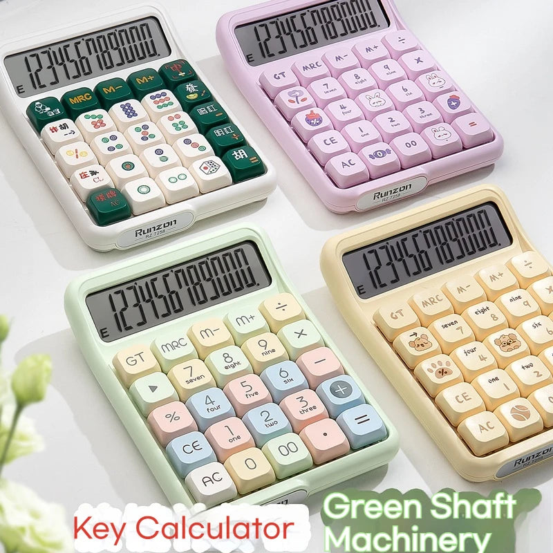 Cute Multifunctional 12-Digit Electronic Calculator with Mechanical Buttons, Battery-Powered for Home Office & School Accounting