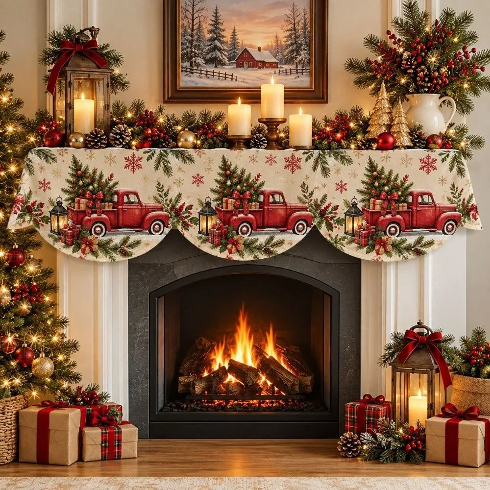 Christmas Fireplace Mantel Scarf 50x200cm (19.7x78.7in) Non-Slip Plush Mantel Runner Stain-Resistant Holiday Decor