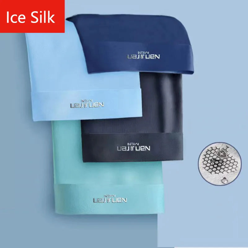 4-Pack Men's Ice Silk Boxer Shorts, Breathable Thin U-Pouch Underwear, Size L-6XL, Wholesale
