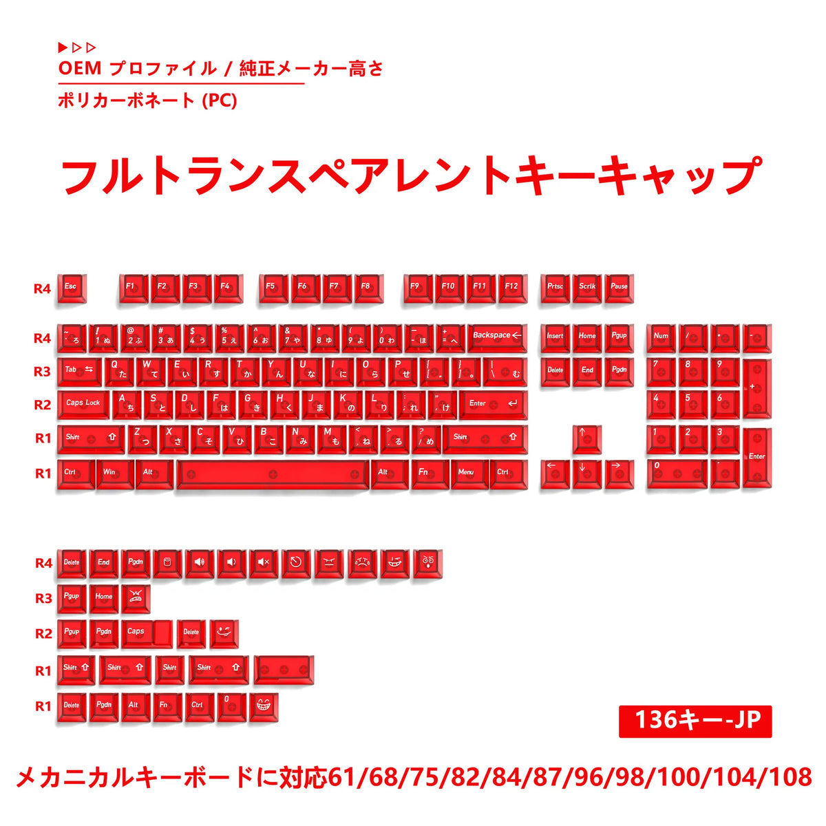 136-Key Transparent Multilingual Keycap Set for Mechanical Keyboards — EN/JP/RU/KR PC Compatible