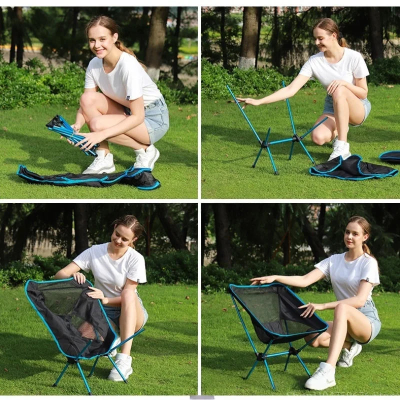 Ultra-Light Foldable Moon Chair, Aluminum Alloy Camping & Fishing Reclining Chair, Folds to 35 cm (13.8 in) Portable Outdoor Seat