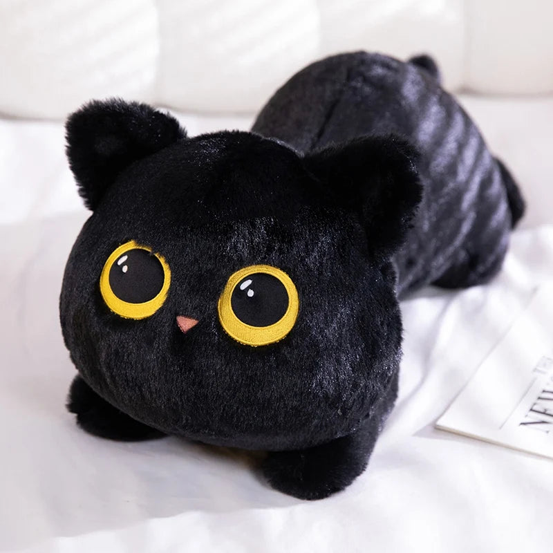 Cute Black Cat Plush Pillow – Soft Stuffed Lying Cat Cushion, 50/70/90 cm (19.7/27.6/35.4 in) – Birthday Gift