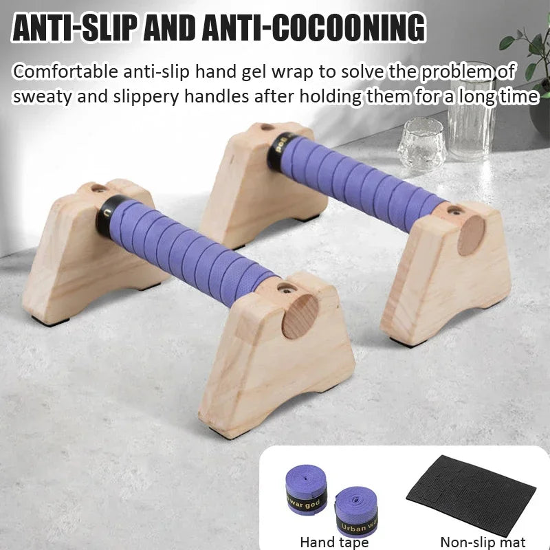 2-Pack Wooden Push-Up Stands — Non-Slip Beech Parallettes for Calisthenics & Home Fitness
