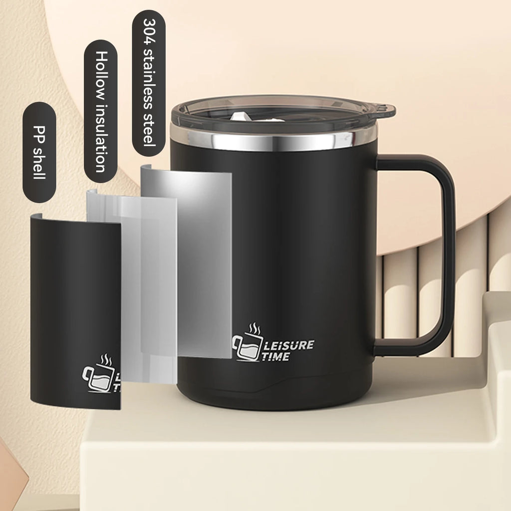 500ml (16.9oz) 304 Stainless Steel Double-Layer Insulated Travel Mug with Handle, Sealed Vacuum Flask