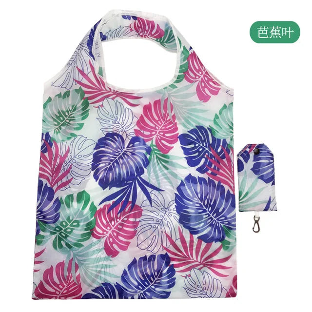 Foldable Reusable Grocery Tote Bag, Lemon Print Eco-Friendly Travel & Beach Pouch