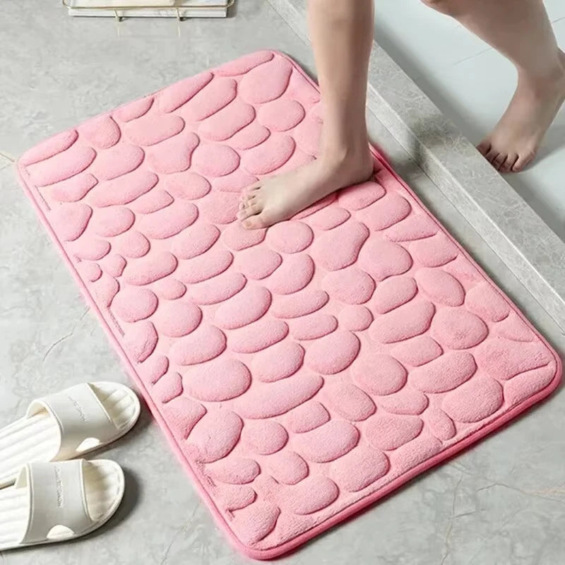 Memory Foam Embossed Velvet Bath Rug – Non-Slip Cobblestone Floor Mat for Bathroom & Living Room (1-Pack)