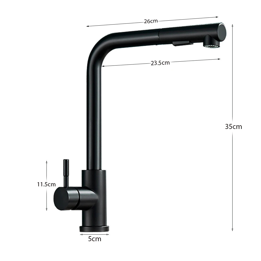 Black Pull-Out Kitchen Faucet Retractable Spray Single-Handle Deck-Mounted Mixer Tap Hot & Cold