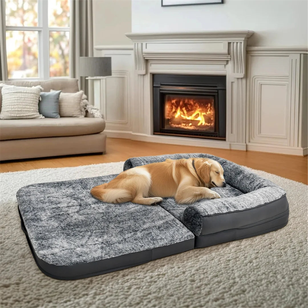Human-Size Giant Dog Bed 180cm (70.9in) Foldable Orthopedic Plush Pet Bed with Removable Cover & Bolster