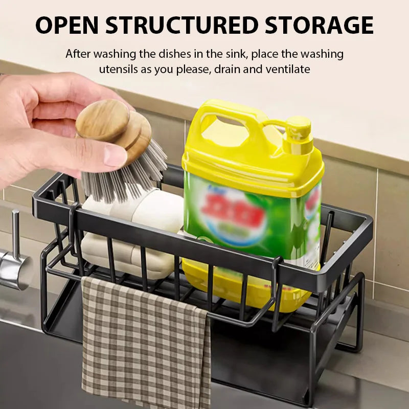 Plastic Sink Drain Rack Organizer Self-Draining Desktop Shelf for Soap, Sponge, Dishcloth & Towel