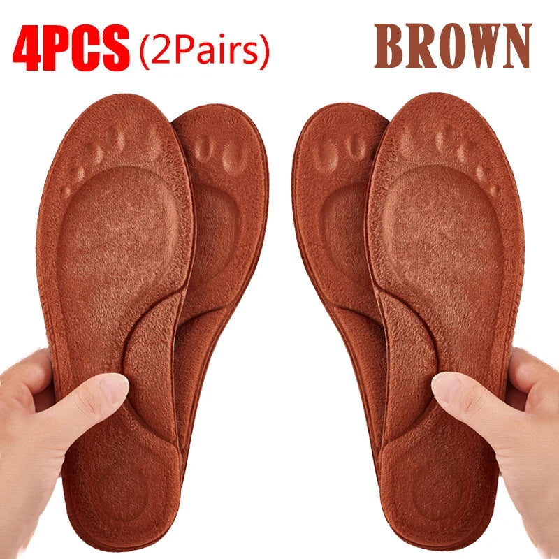 4D Massage Warm Pile Men's Insoles – Super Soft Orthotic Arch Support, Shock-Absorbent Thermal Deodorizing Sports Insoles (2 Pairs, Fits EU 35-46)
