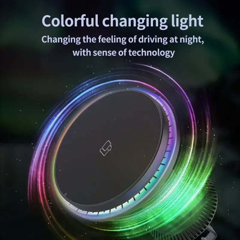 30W Magnetic Car Wireless Charger Vent Mount with RGB LED Light Fast MagSafe-Compatible Phone Holder