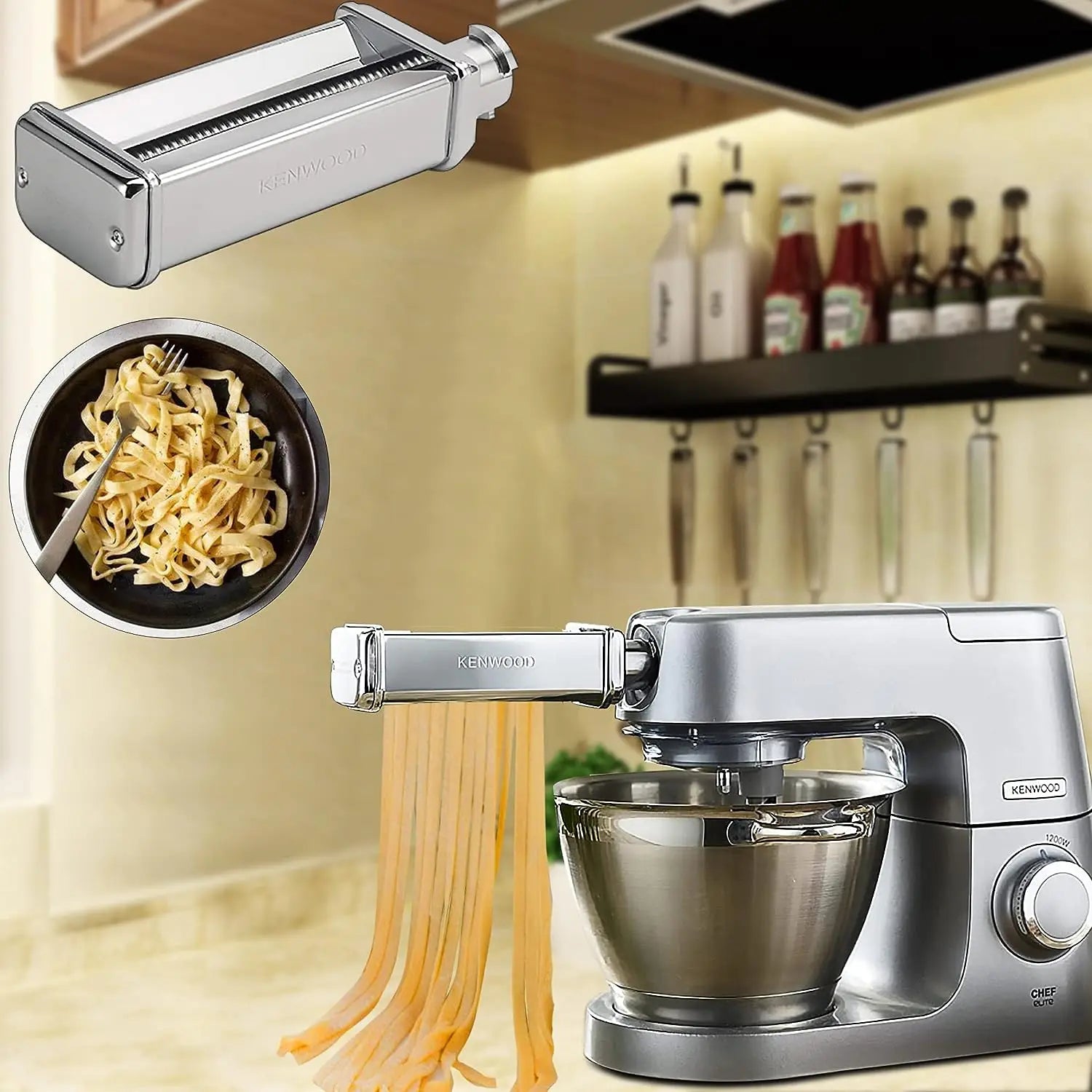 Pasta Cutter & Meat Grinder Attachment Kit for Stand Mixers – Fettuccine 6mm (0.24 in), Stainless Steel Grinder & Sausage Stuffer