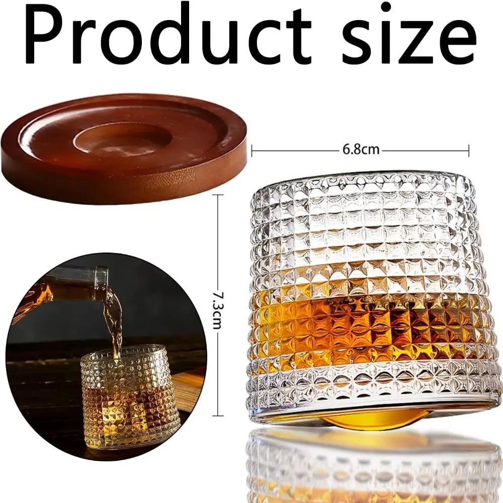 Rotating Whiskey Glass with Base – 360° Spinning Crystal Rum & Cocktail Glass, 160ml (5.4 fl oz)