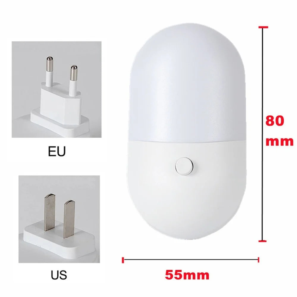 LED Plug-In Night Light with Auto Sensor (EU/US Plug) – Soft Warm Bedside Lamp for Bedroom, Kids, Hallway & Bathroom