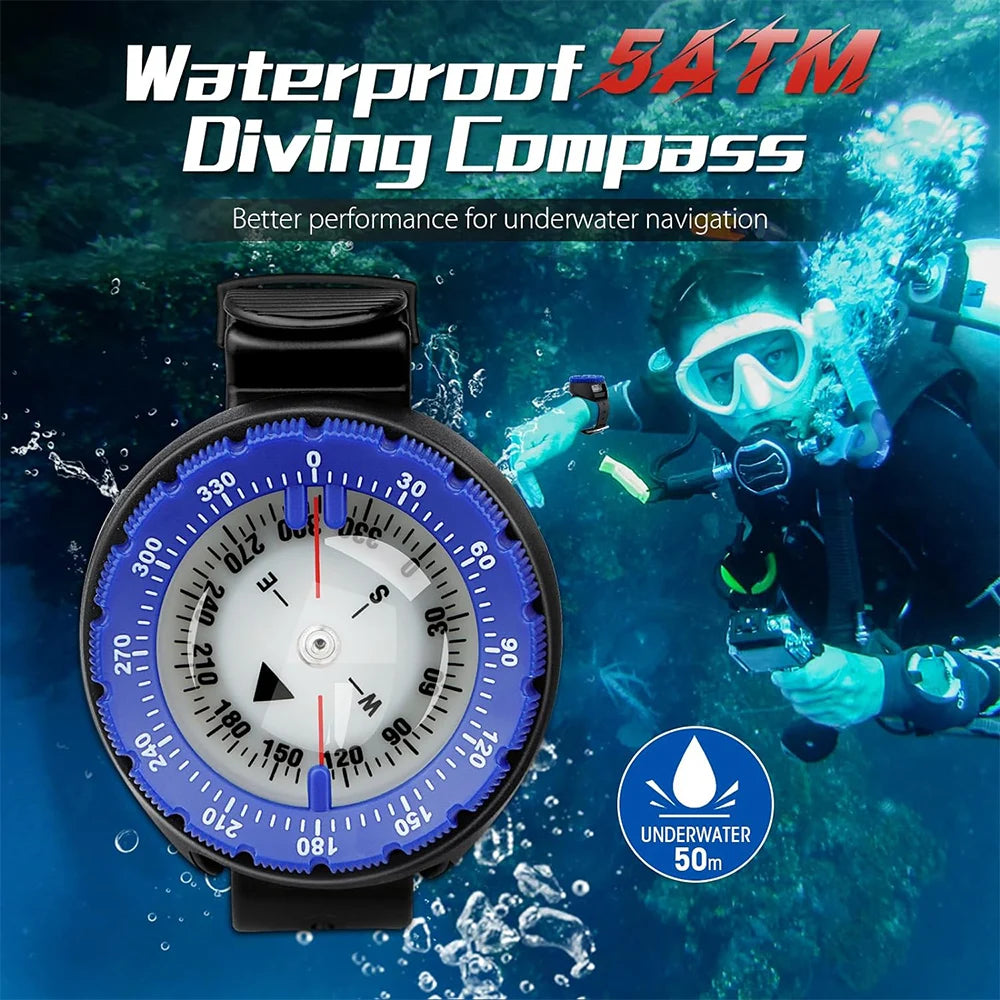 Underwater Diving Compass 50m Waterproof Wrist Compass Luminous for Scuba, Snorkeling & Swimming
